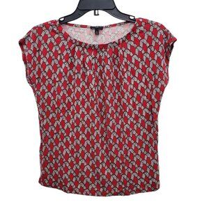 Talbots Petites Red White Knot Print‎ Super Soft Pleated Neck Top Size SP